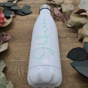 Midwife gift, Mint Green "Hebamme" on a White Thermo Bottle