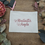 Load image into Gallery viewer, &quot;Mother of the Bride&quot; Pink glitter with name on white cotton bag
