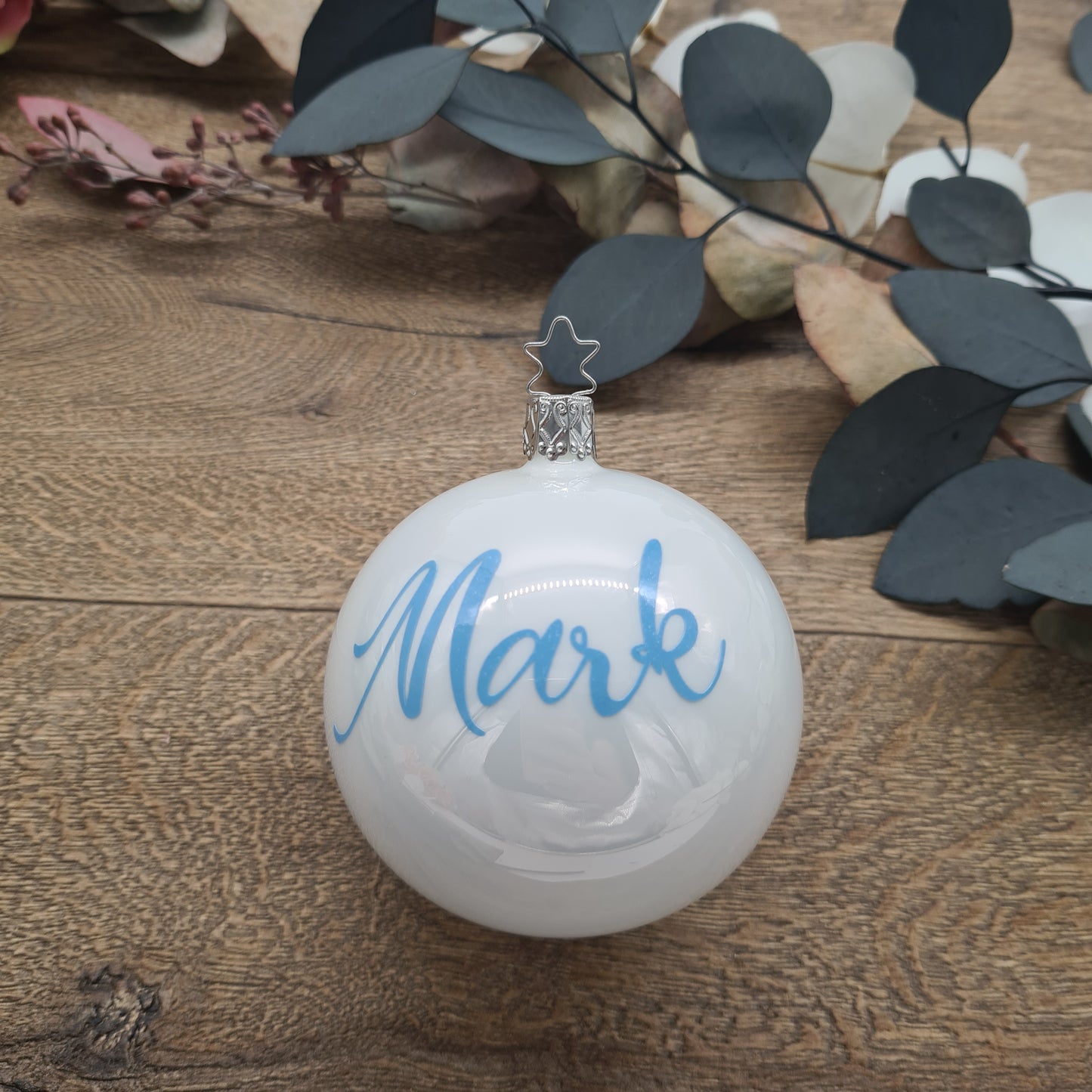 Pastel Baby Blue Name on Real Mouth-Blown Glass