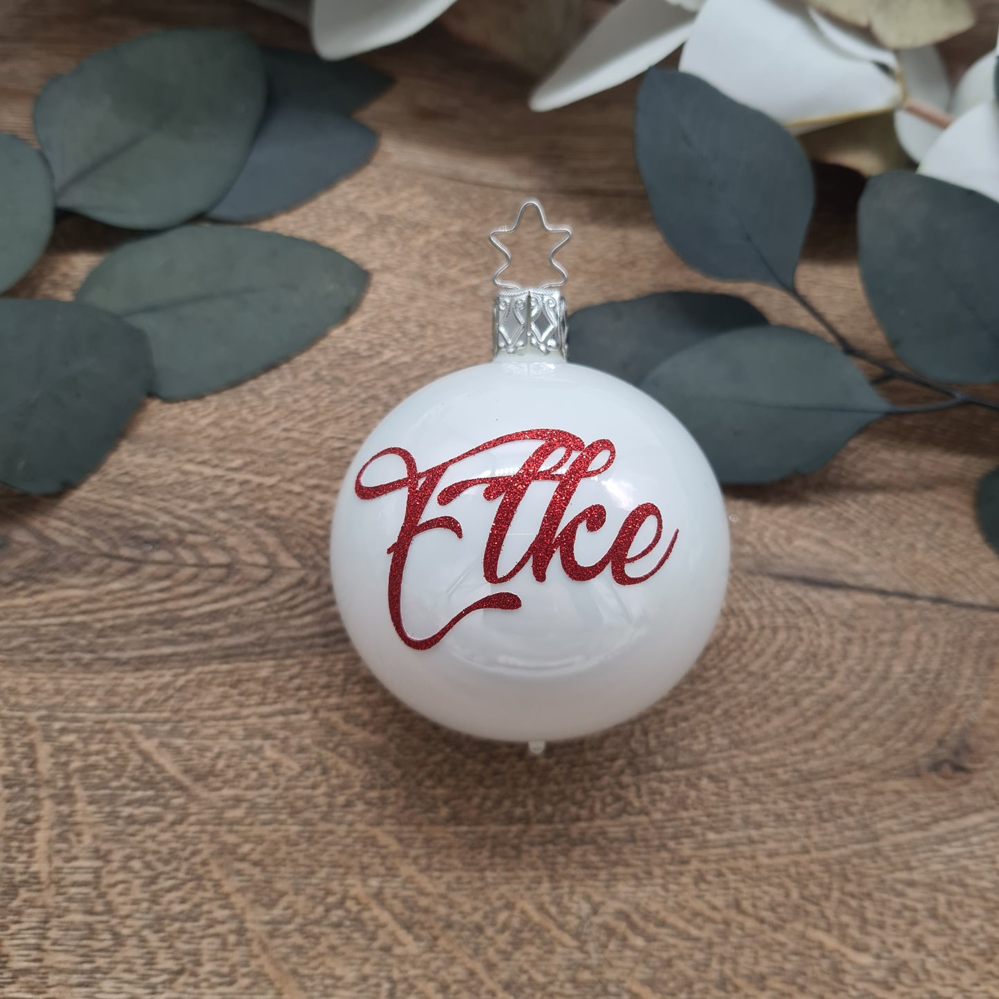 Red Glitter Name on Real Mouth-Blown Glass