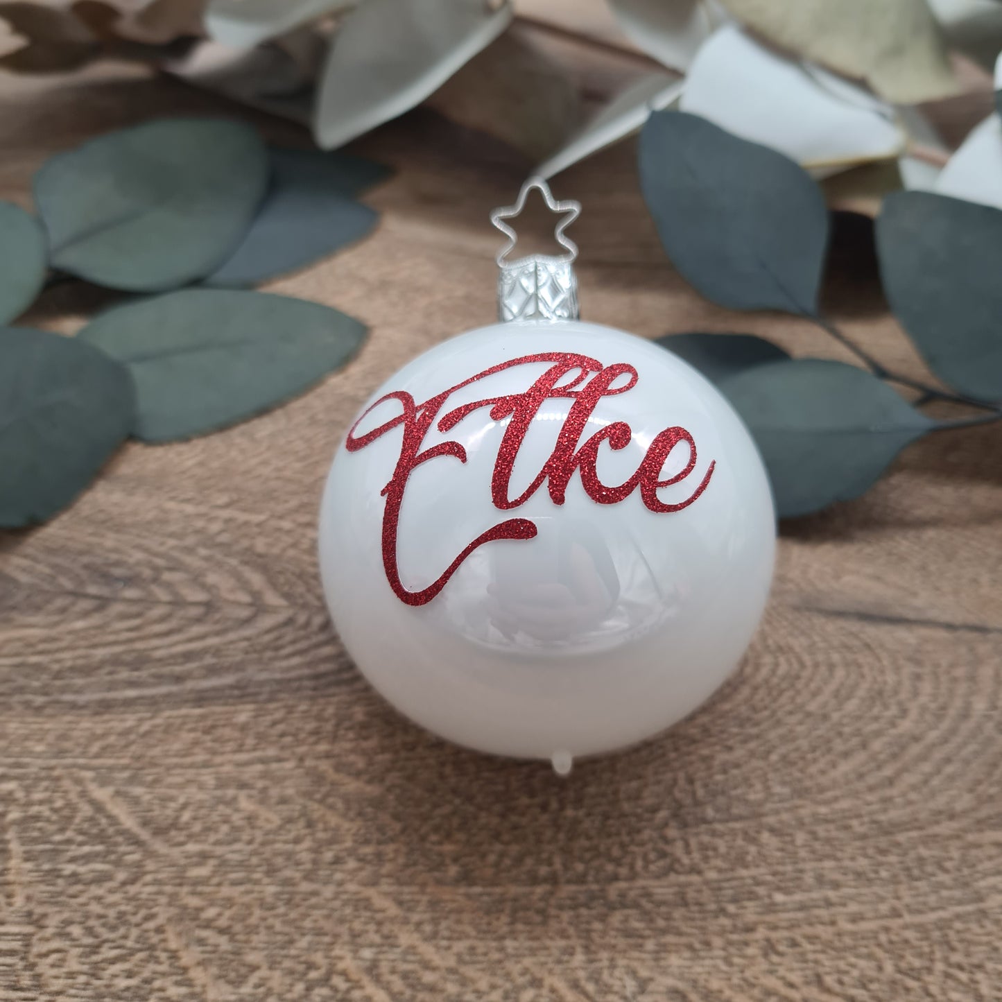 Red Glitter Name on Real Mouth-Blown Glass