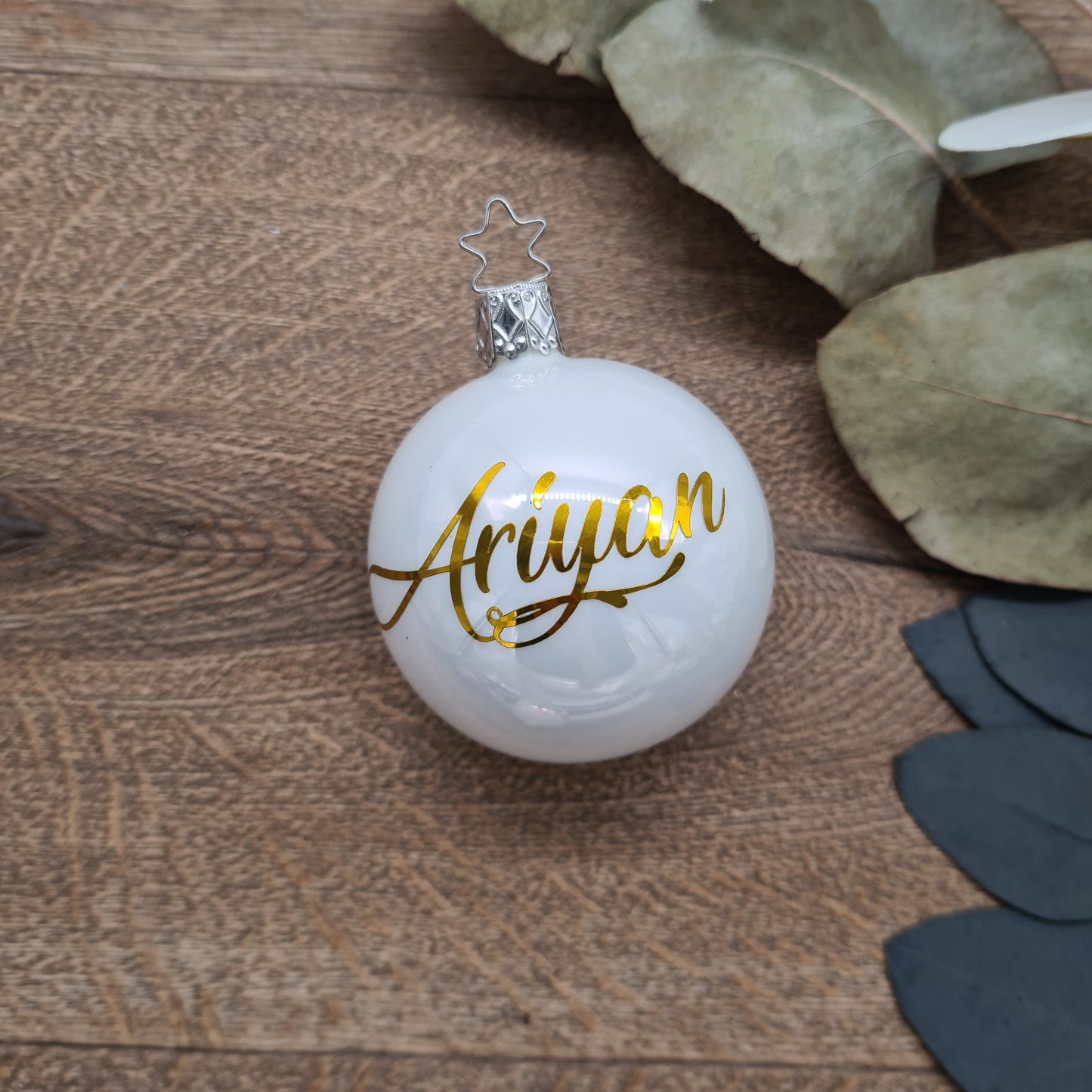 Metallic Gold Name on Real Mouth-Blown Glass