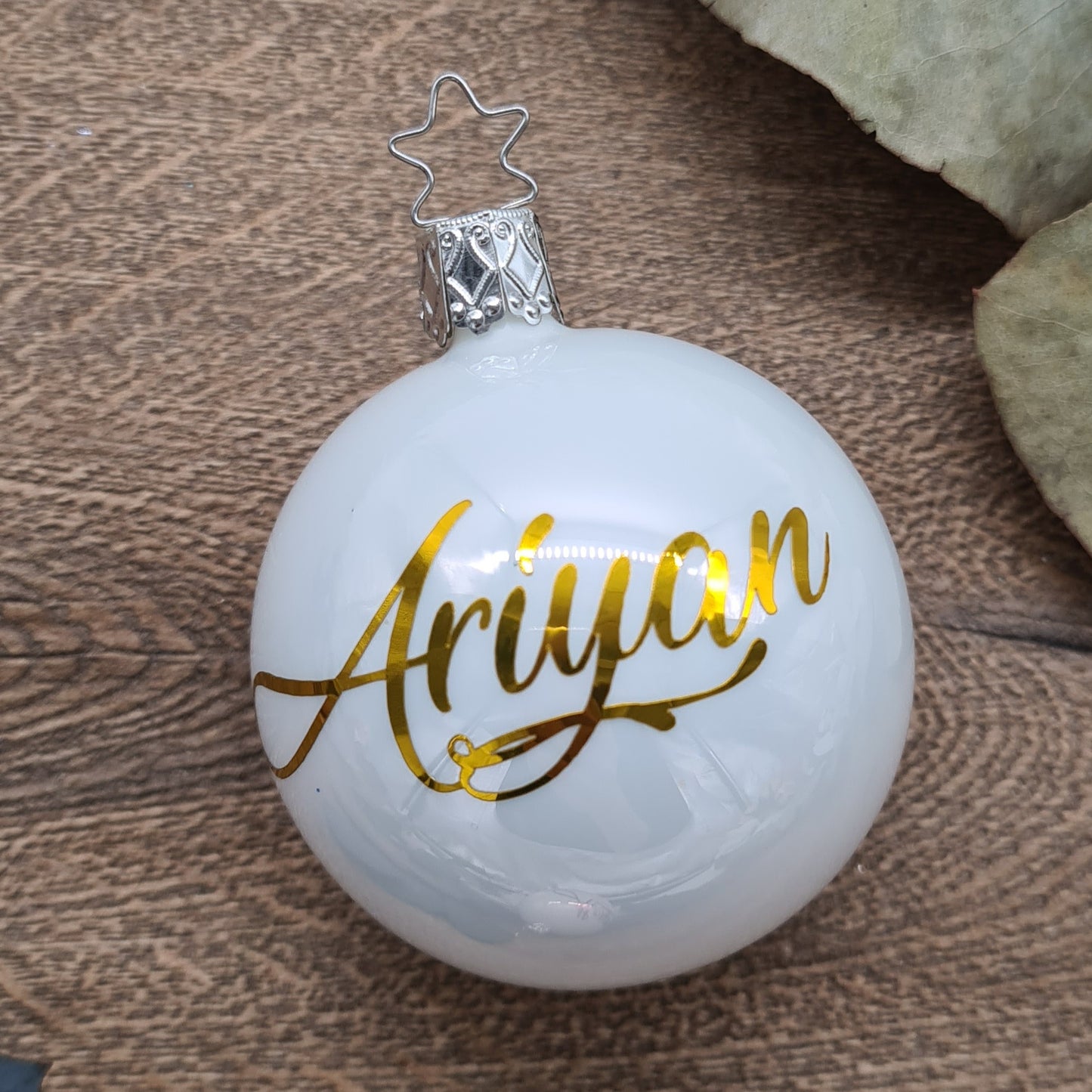 Metallic Gold Name on Real Mouth-Blown Glass