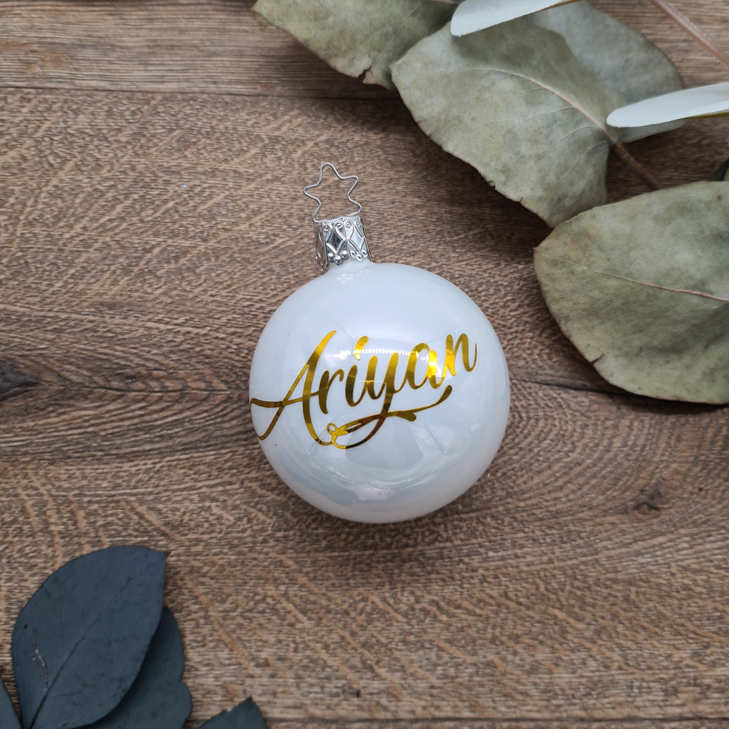 Metallic Gold Name on Real Mouth-Blown Glass