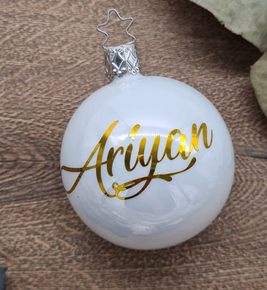 Metallic Gold Name on Real Mouth-Blown Glass