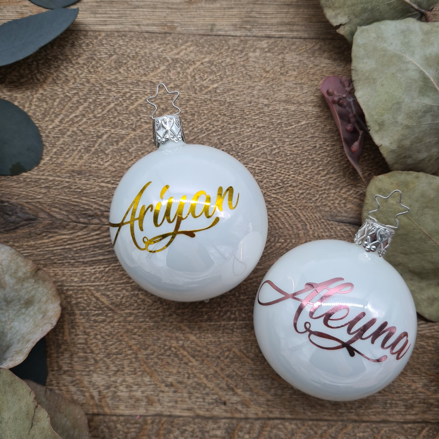 Metallic Gold Name on Real Mouth-Blown Glass