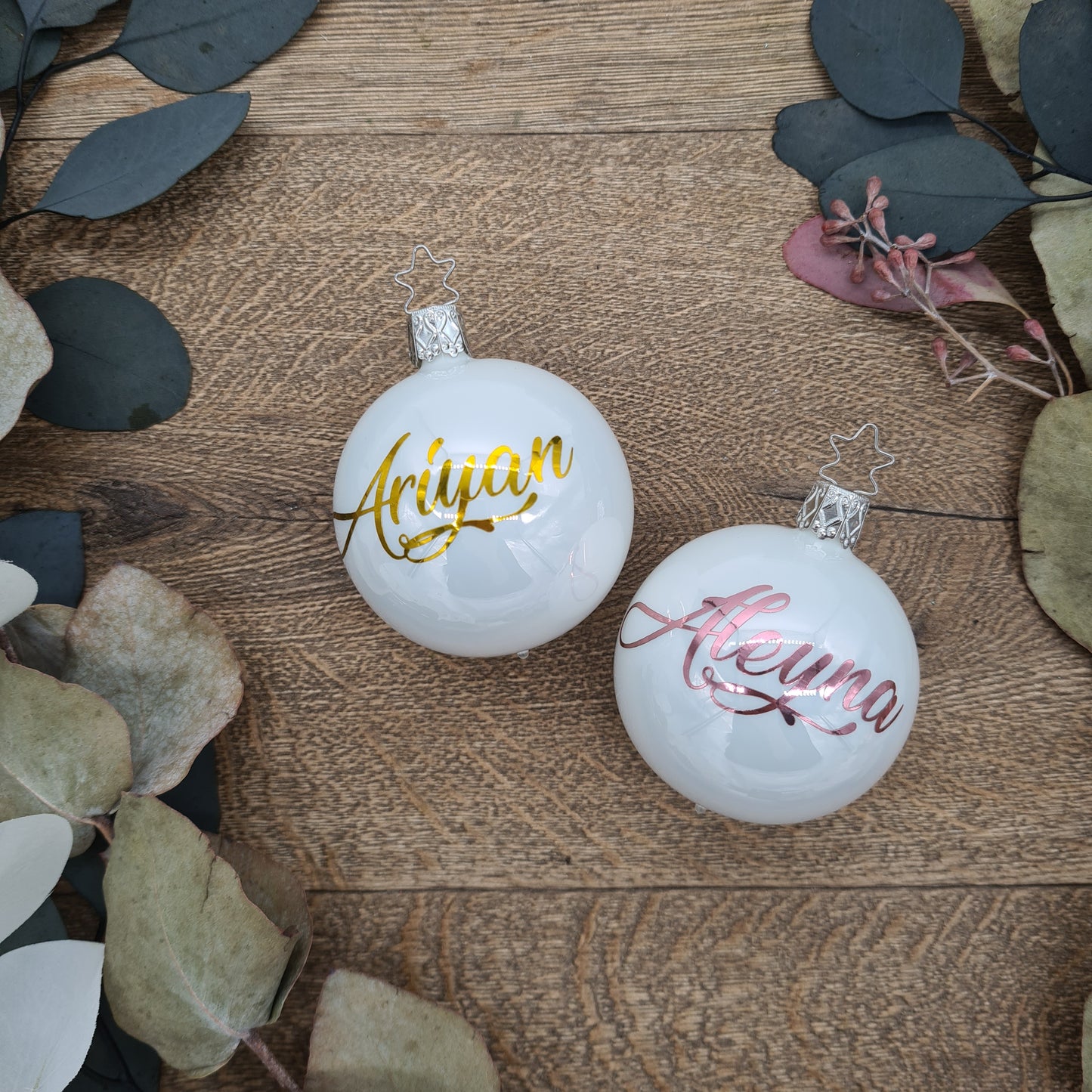 Metallic Gold Name on Real Mouth-Blown Glass