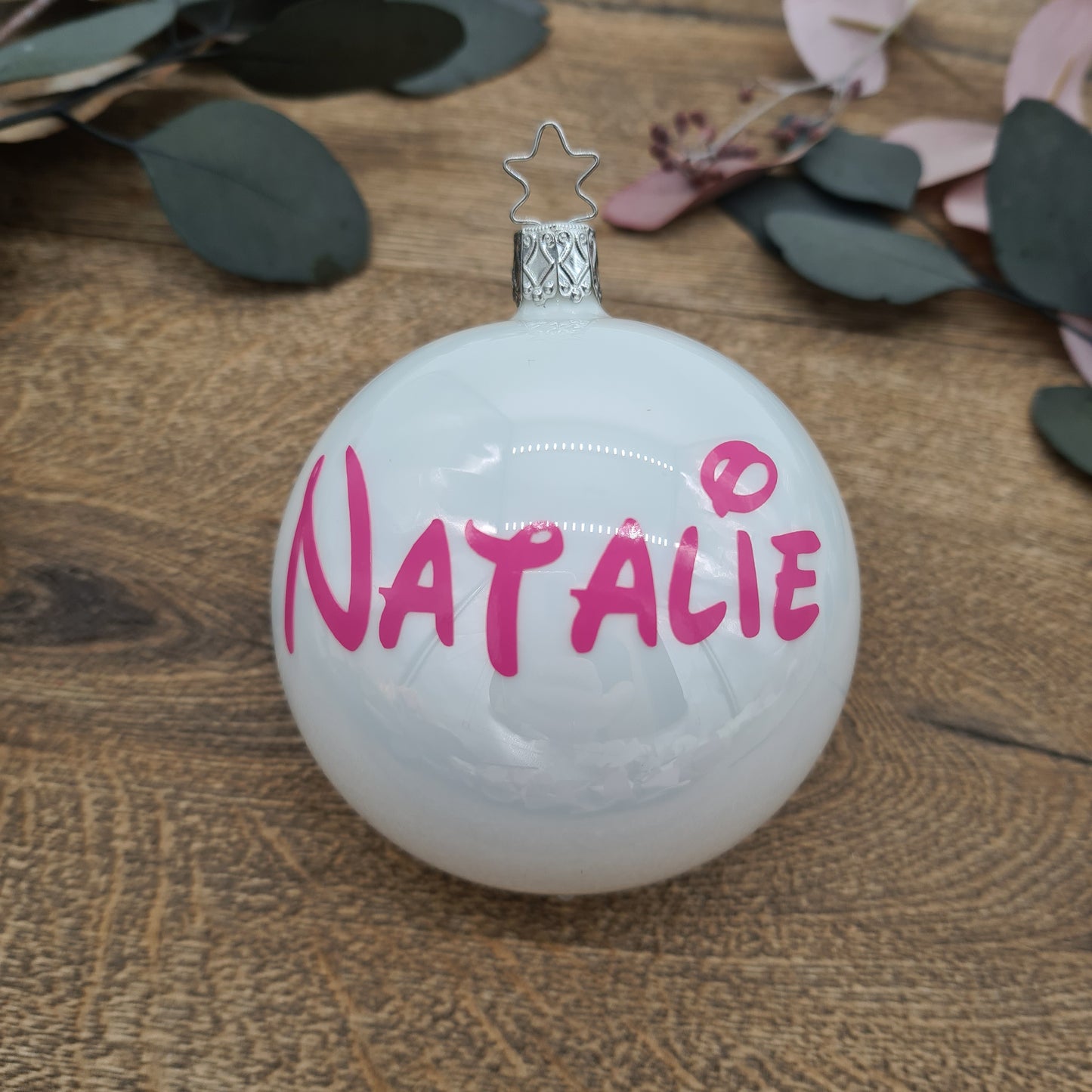 Pink Disney Name on Real Mouth-Blown Glass