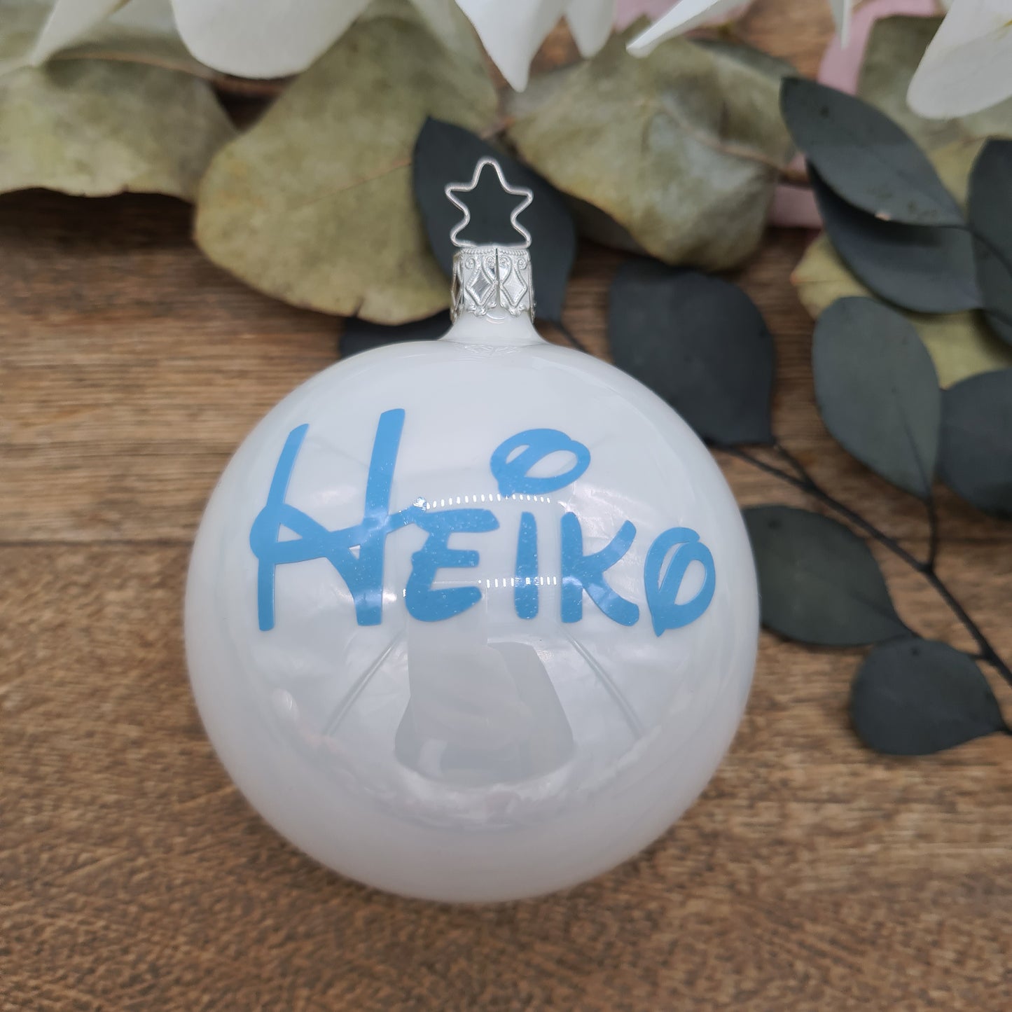 Pastel Blue Disney-Style Name on Real Mouth-Blown Glass