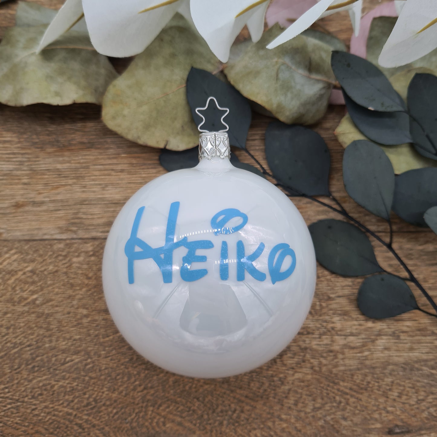 Pastel Blue Disney-Style Name on Real Mouth-Blown Glass