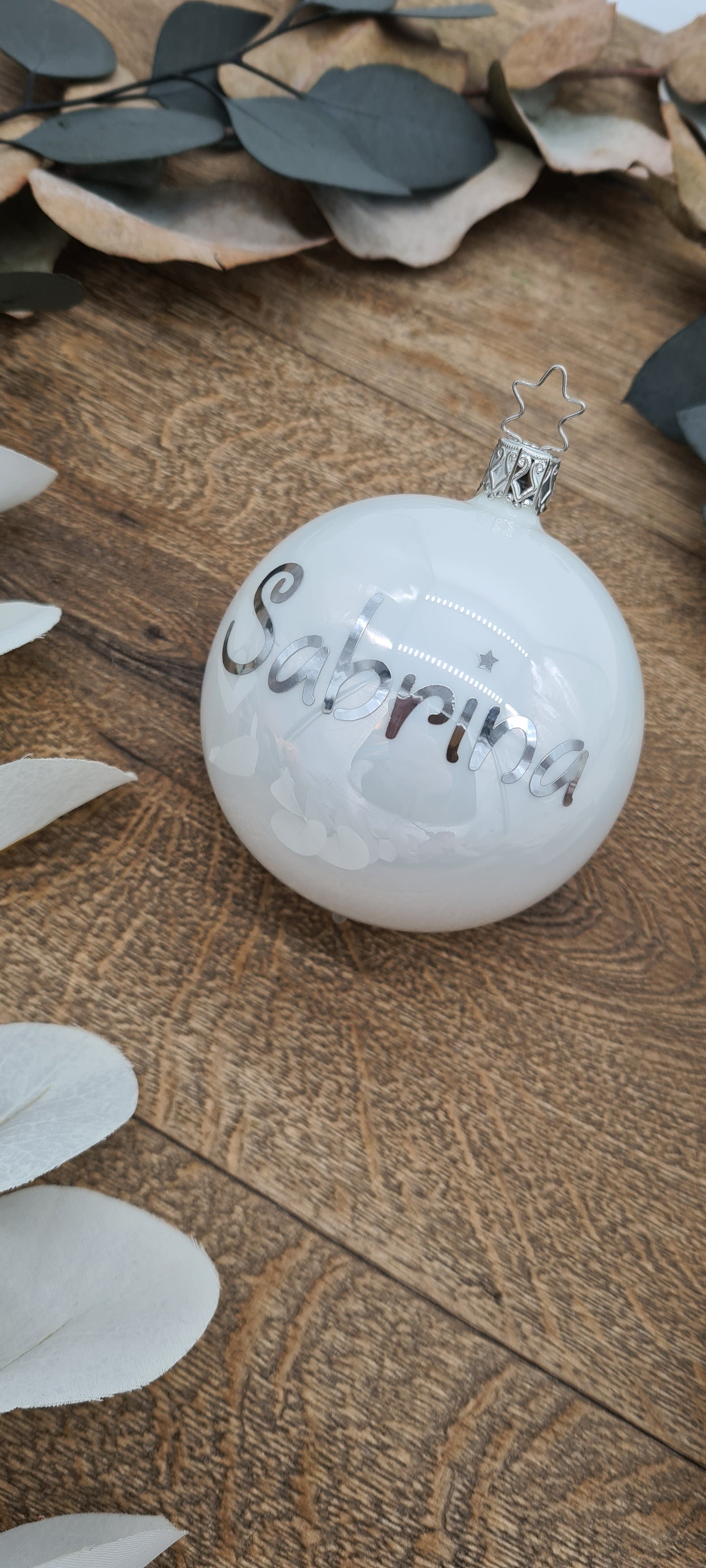Metallic Silver Name on Real Mouth-Blown Glass *Christmas*