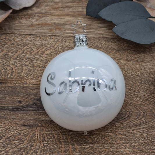 Metallic Silver Name on Real Mouth-Blown Glass *Christmas*