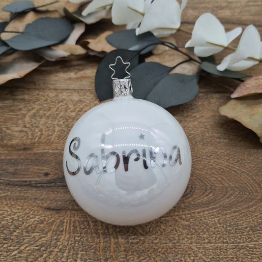 Metallic Silver Name on Real Mouth-Blown Glass *Christmas*