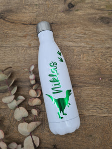 Personalisierte Dinosaurier Metallic Grün Vakuum Weiß Flaschen für Jungen, Kinder, 500ml, heiß und kalt