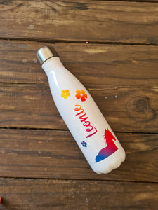 Personalisierte Pferde- und Blumen-Vakuumflaschen in Weiß mit Regenbogenfarben, Kinder, 500ml, heiß und kalt