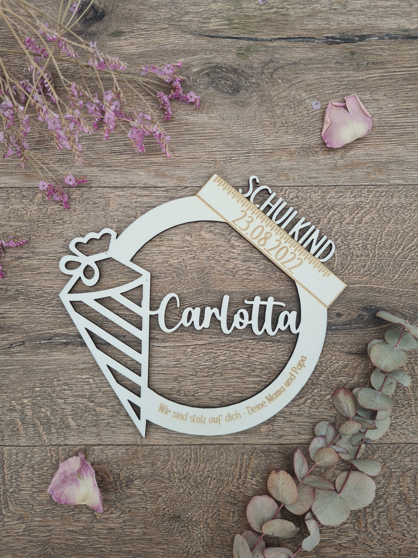 Schulkind Andenken für den ersten Schultag, Einschulung, 1. Klasse - Holzschild, lasergraviert