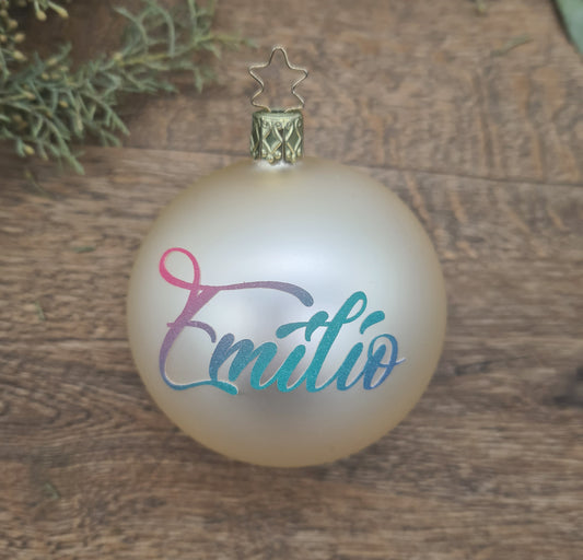 Pastellfarbener Regenbogen-Wunschname auf einer Champagner-Kugel, 6 und 8cm