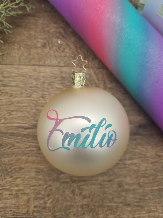 Pastellfarbener Regenbogen-Wunschname auf einer Champagner-Kugel, 6 und 8cm