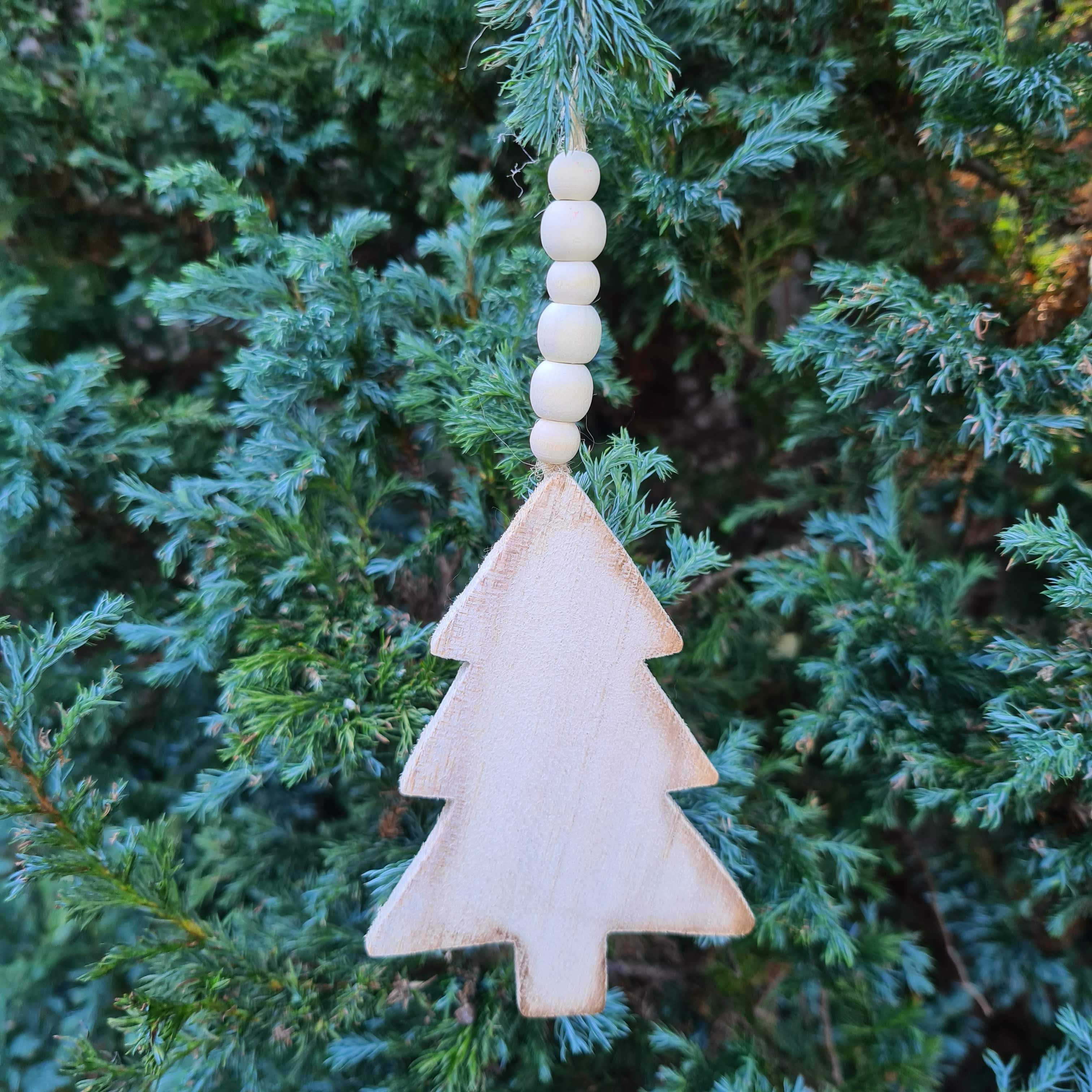 Set of 3 Natural Wood Christmas Tree Ornaments