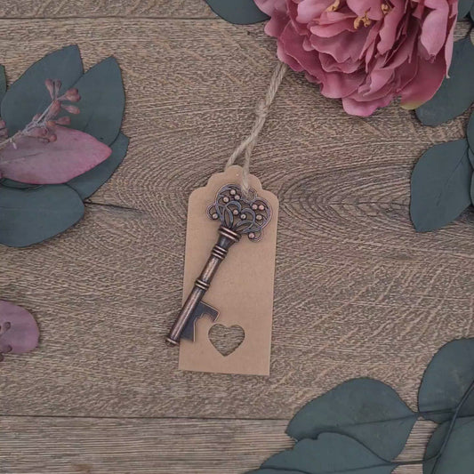 Vintage Copper Key Keyring Bottle Opener with Tag