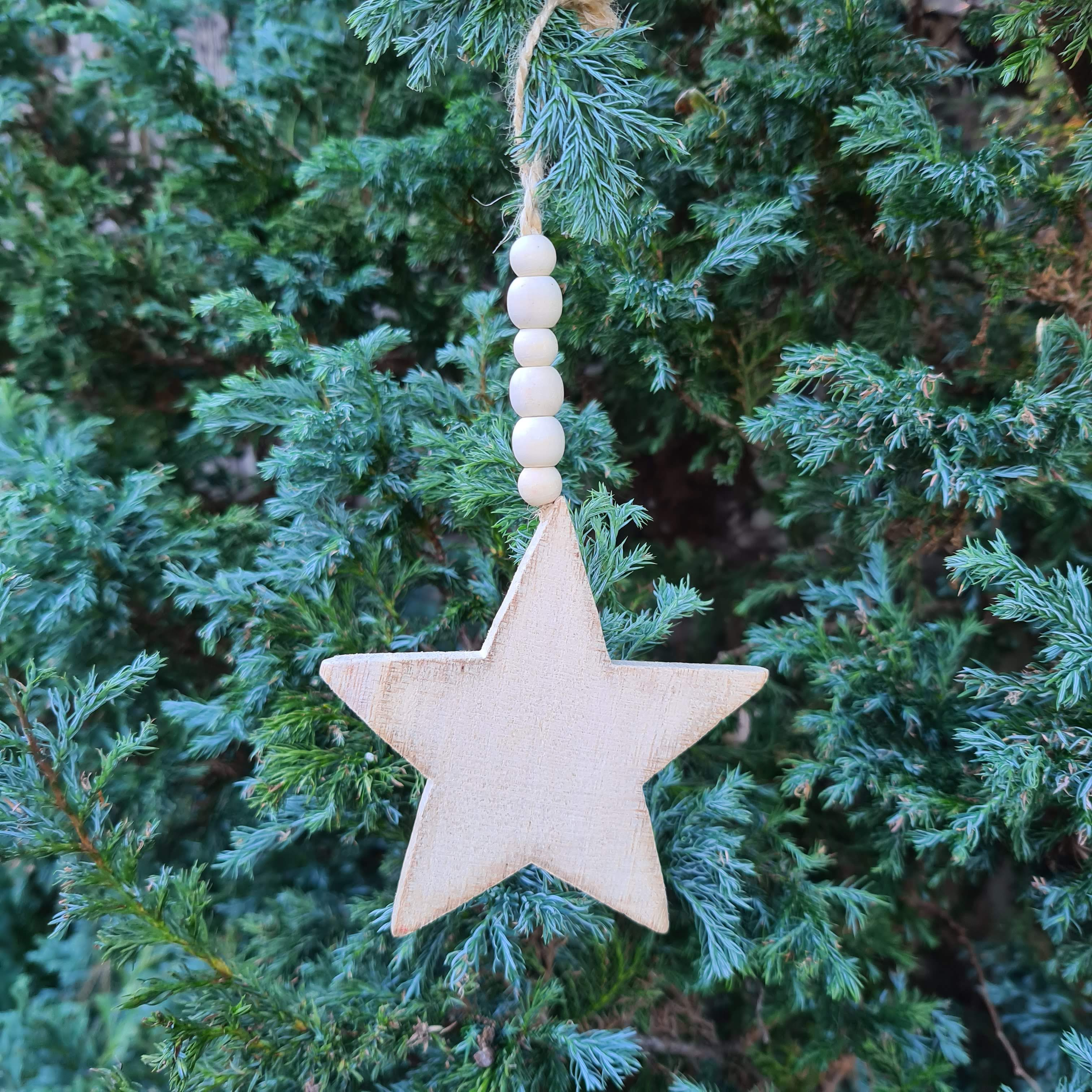 Set of 3 Natural Wood Christmas Tree Ornaments