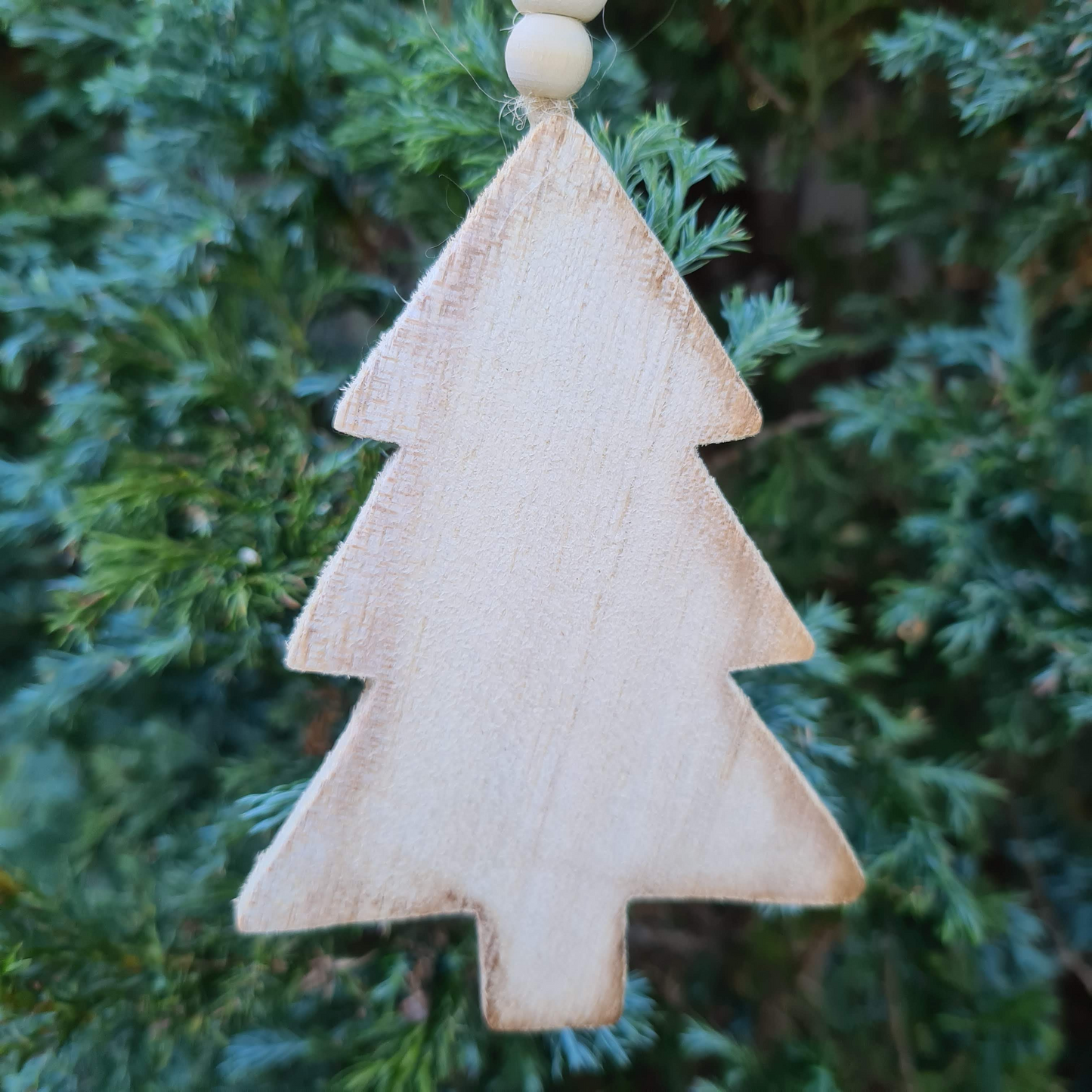 Set of 3 Natural Wood Christmas Tree Ornaments