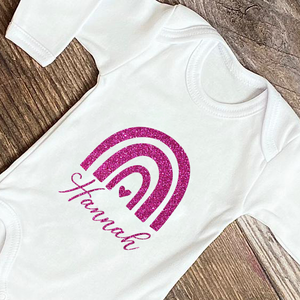 Rainbow Pink Glitter Onesie with Personalized Name