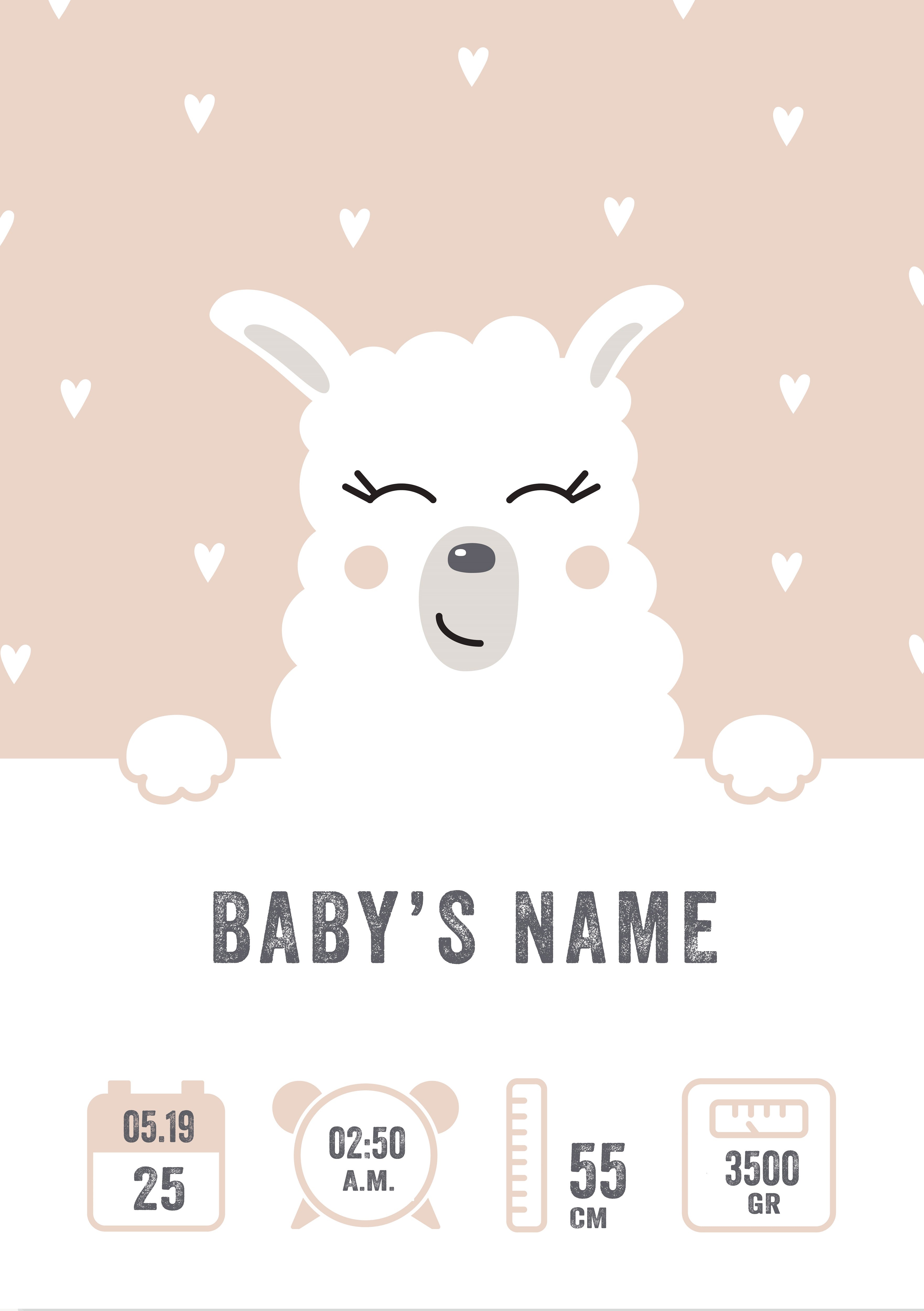 Poster zur Geburt eines Babys mit Name, Gewicht, Datum, Uhrzeit und Lä ...