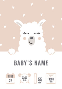 Poster zur Geburt eines Babys mit Name, Gewicht, Datum, Uhrzeit und Länge