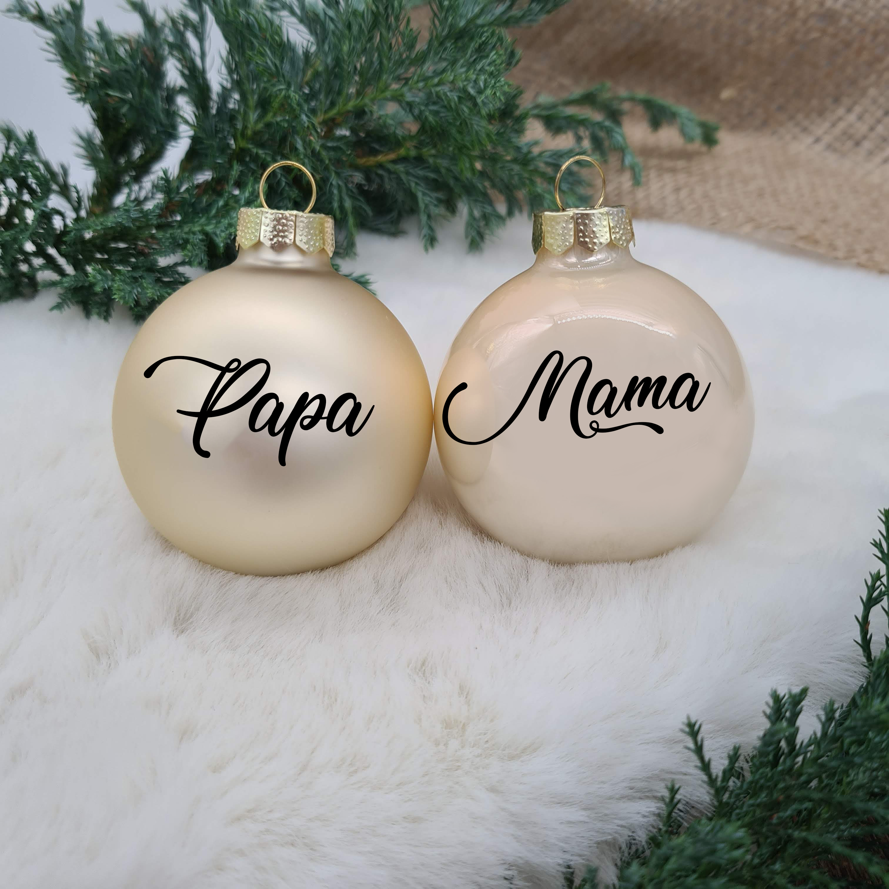 Champagne Christmas Ball Set for Mama and Papa