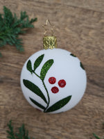Load image into Gallery viewer, Mouth-Blown white bauble with hand-painted wildflowers with glitter paint
