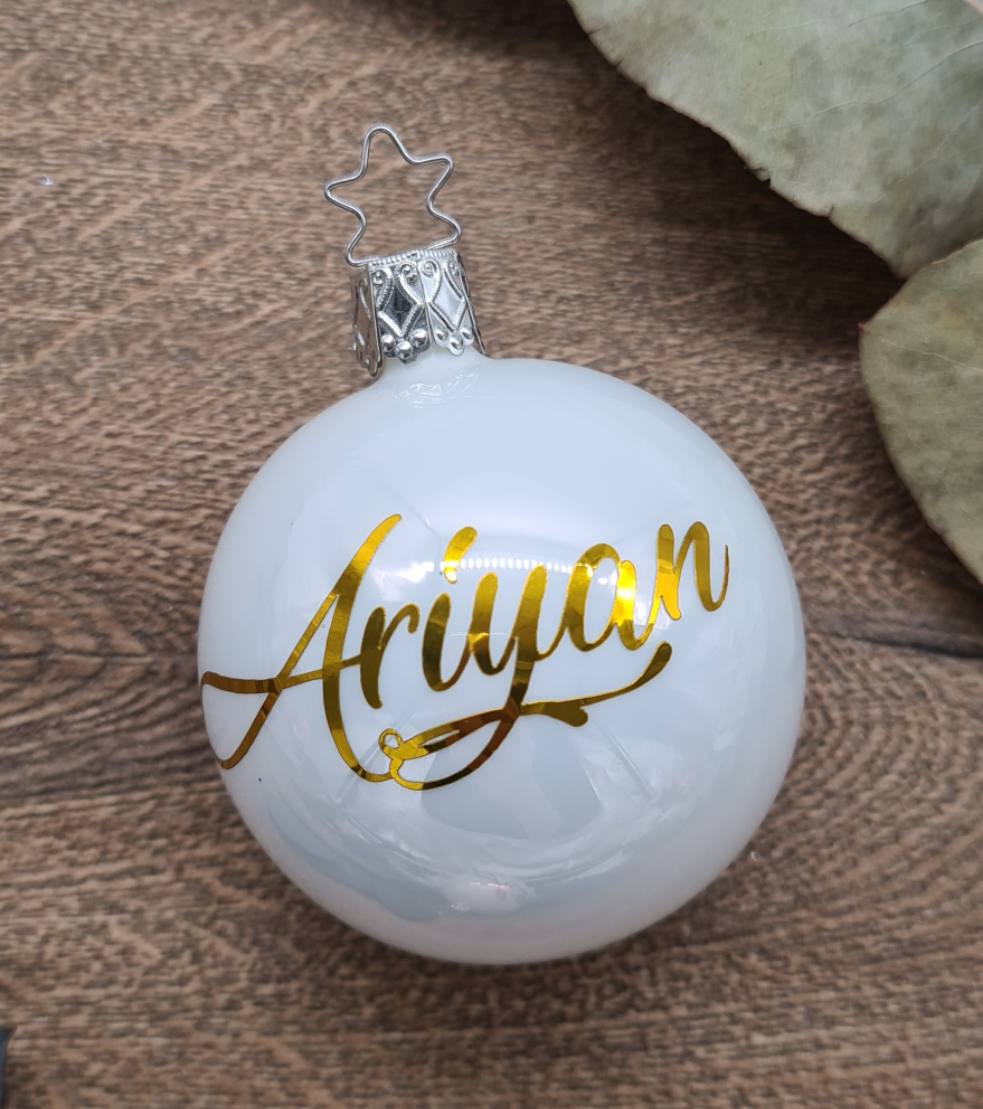 Metallic Gold Name on Real Mouth-Blown Glass