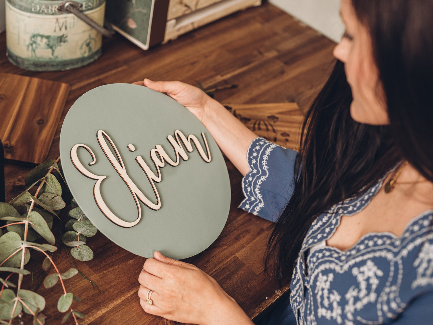 3D Holz Name in moderner handgeschriebener Kalligraphie