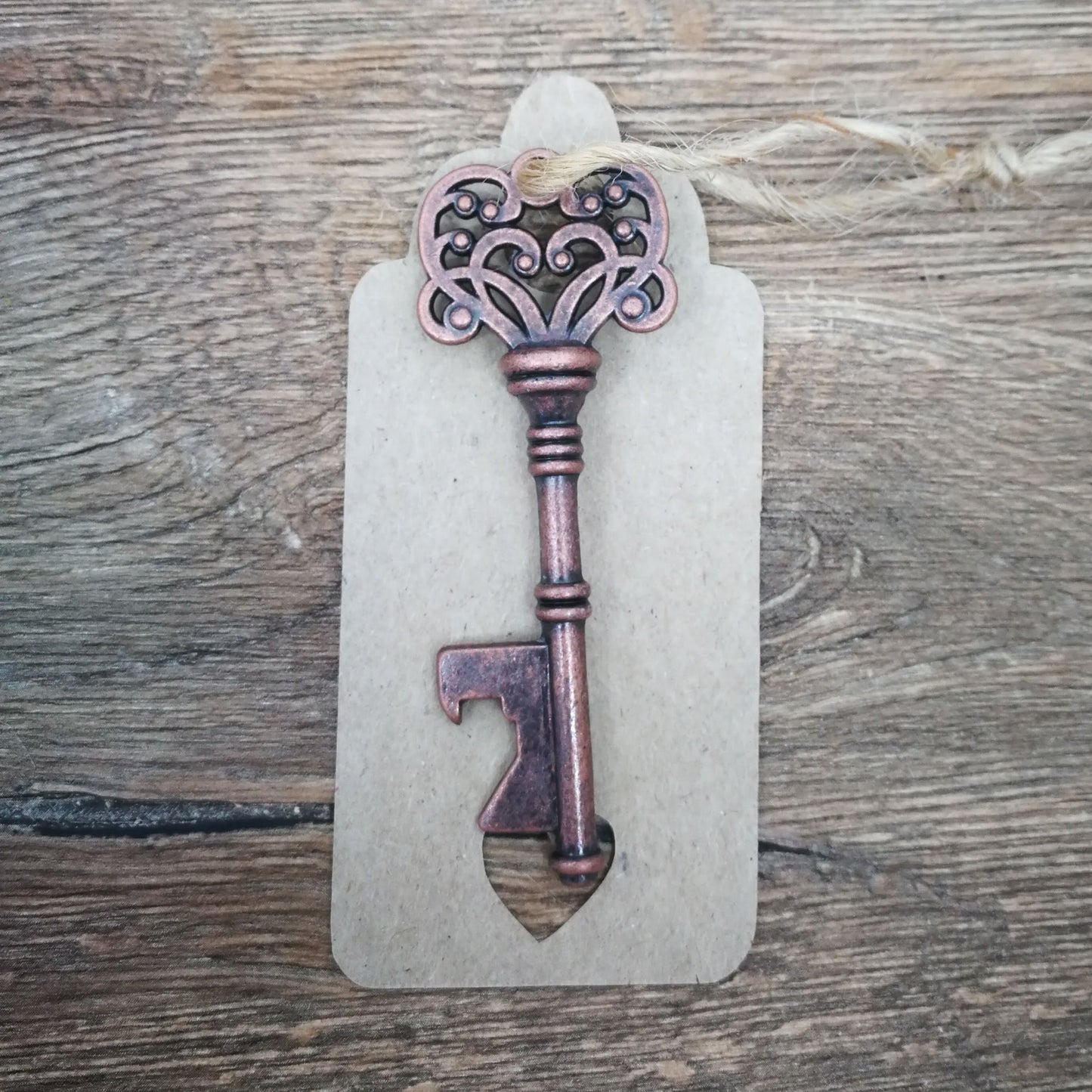 Vintage Copper Key Keyring Bottle Opener with Tag