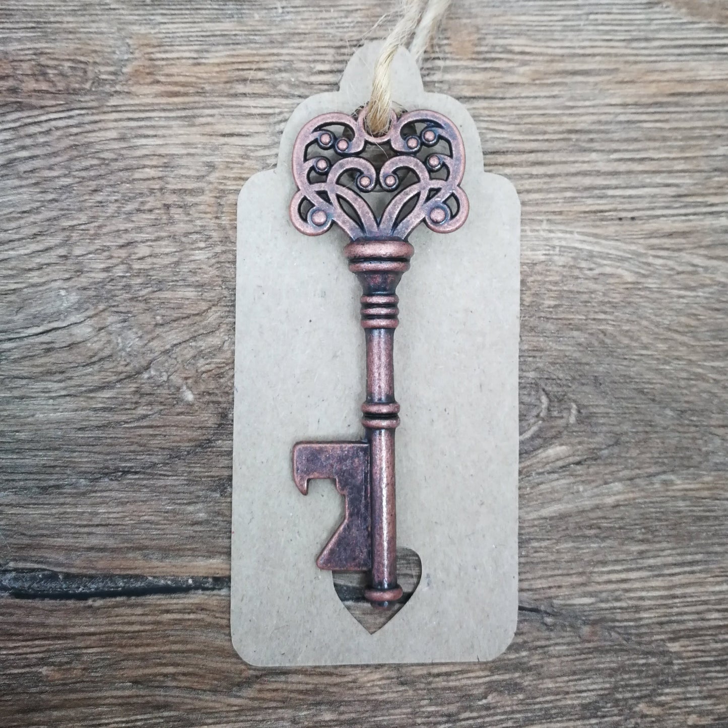 Vintage Copper Key Keyring Bottle Opener with Tag