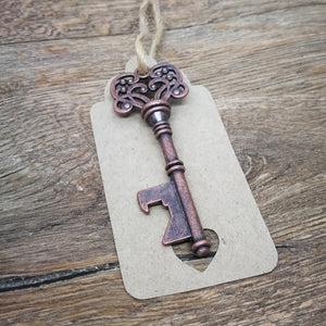 Vintage Copper Key Keyring Bottle Opener with Tag