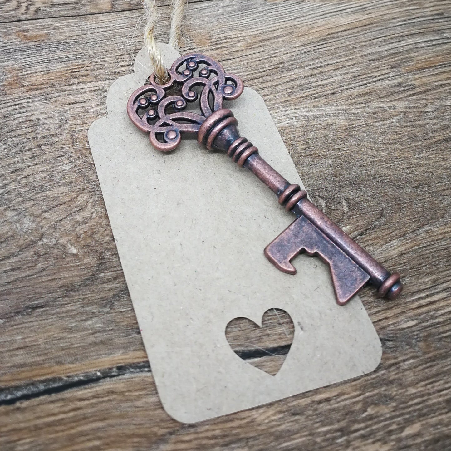 Vintage Copper Key Keyring Bottle Opener with Tag
