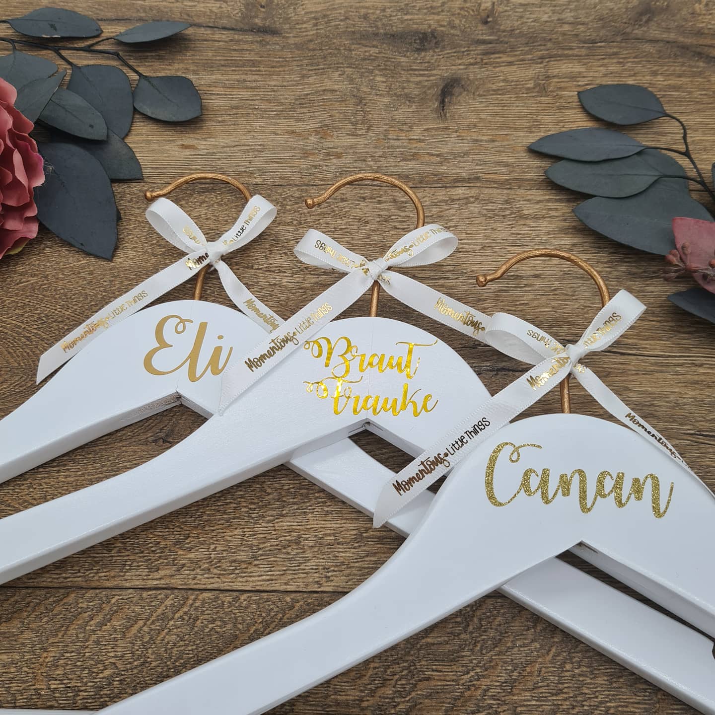 Copper & White Wedding Hanger with METALLIC Gold Name
