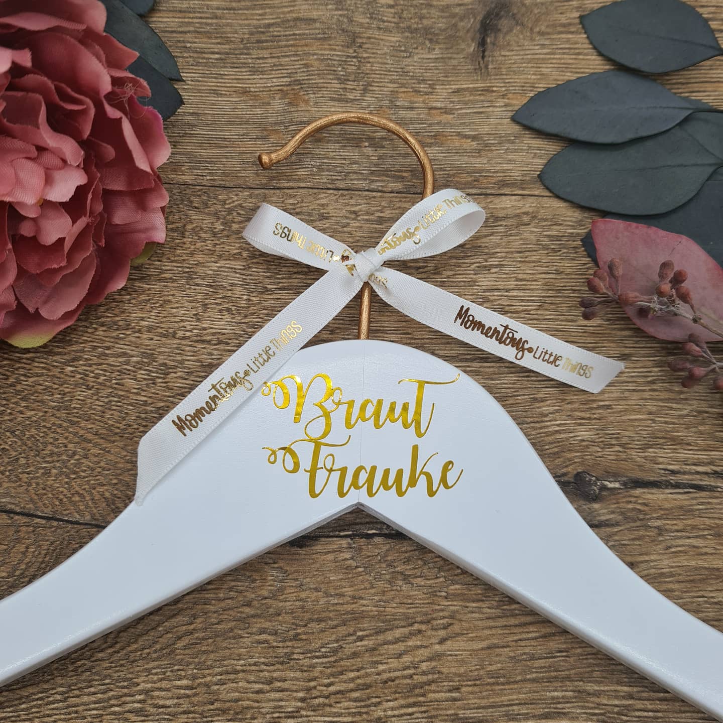 Copper & White Wedding Hanger with METALLIC Gold Name