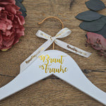 Load image into Gallery viewer, Copper &amp; White Wedding Hanger with METALLIC Gold Name
