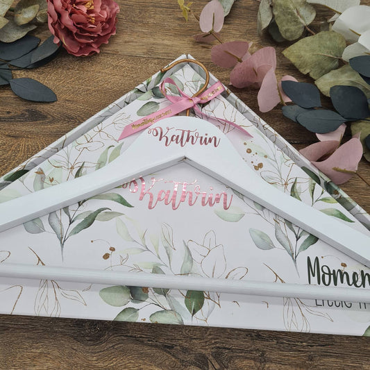 Copper & White Wedding Hanger with ROSE GOLD Name