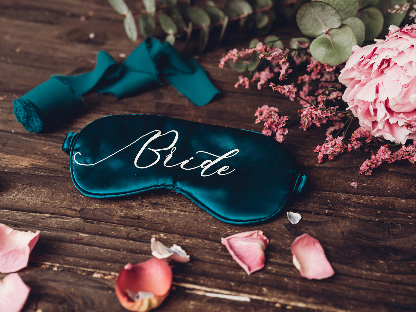Forest green satin bridal eye mask