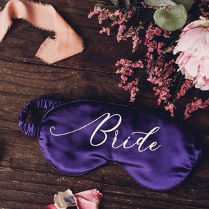 Purple satin eye mask for the bride