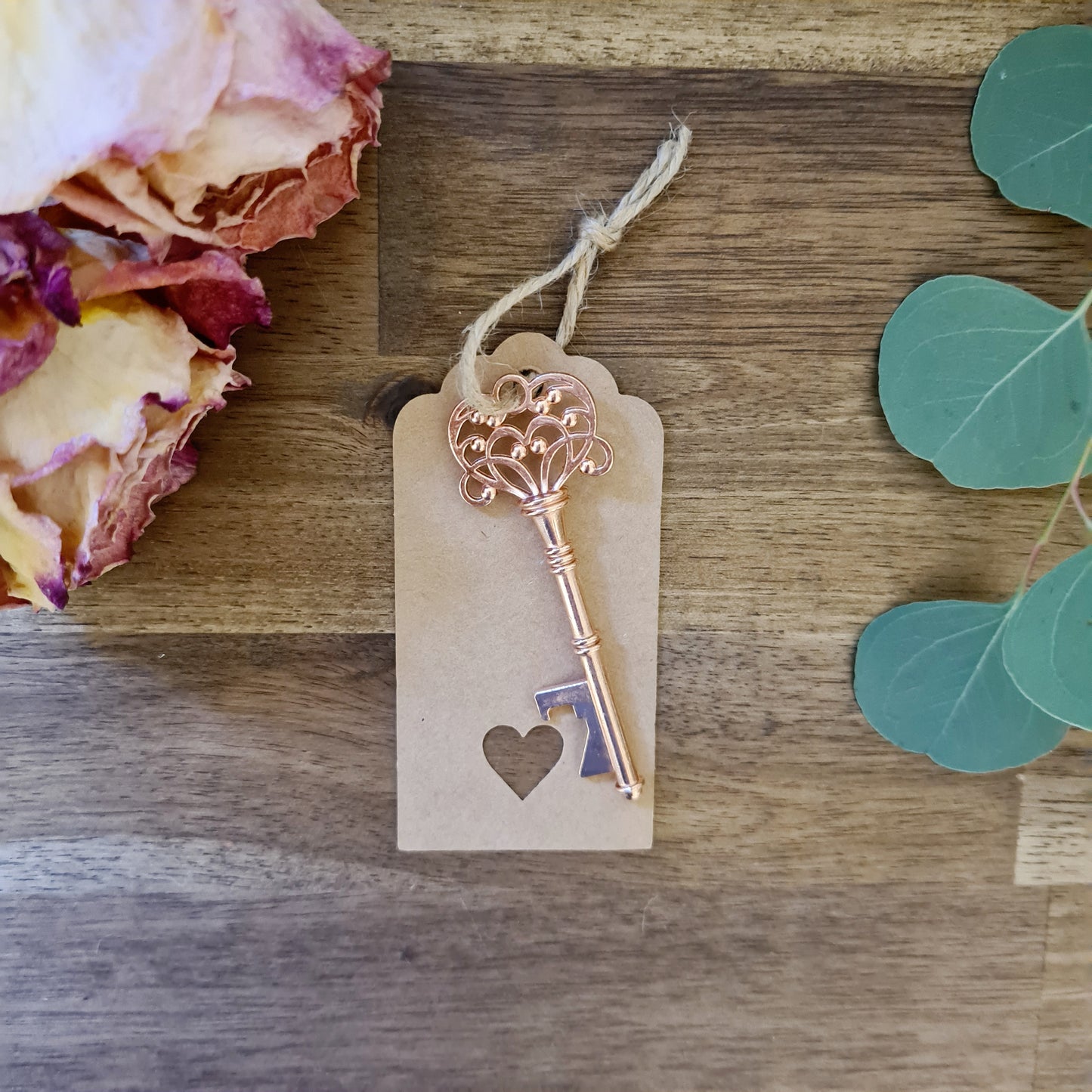 Vintage Rose Gold Keyring Bottle Opener with Tag