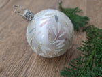 Load image into Gallery viewer, Mouth-blown silver bauble with leaves in glitter paint
