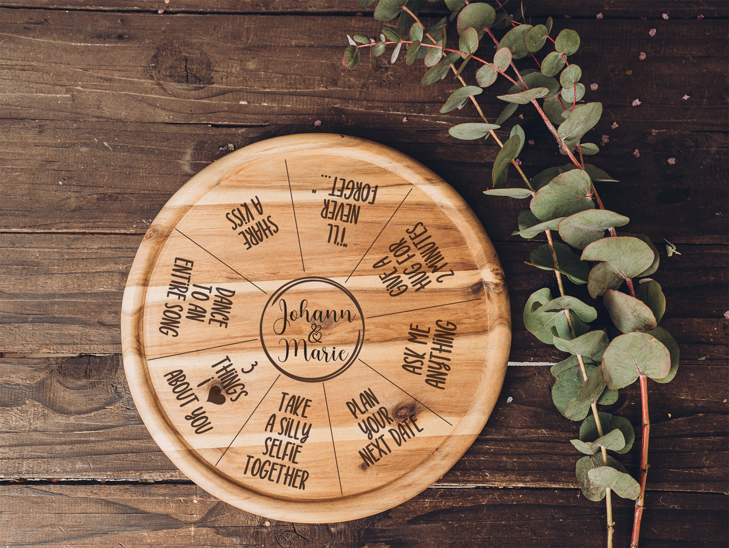 Date Night Pizzabrett für Paare, 32cm Akazienholz FSC zertifiziert