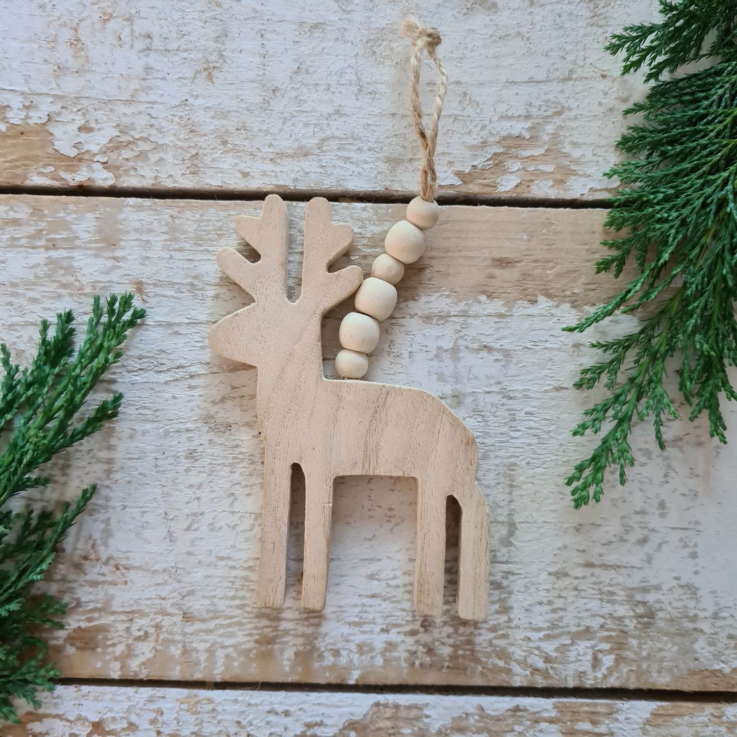 Set of 3 Natural Wood Christmas Tree Ornaments
