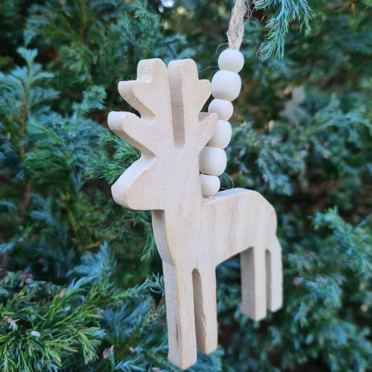 Set of 3 Natural Wood Christmas Tree Ornaments
